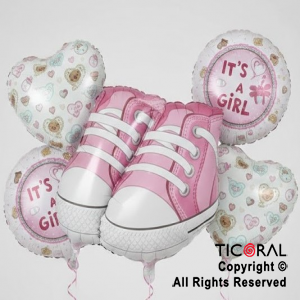 SET DE GLOBOS METALIZADO BABY ZAPATILLAS ROSA 5 UNIDADES X 1